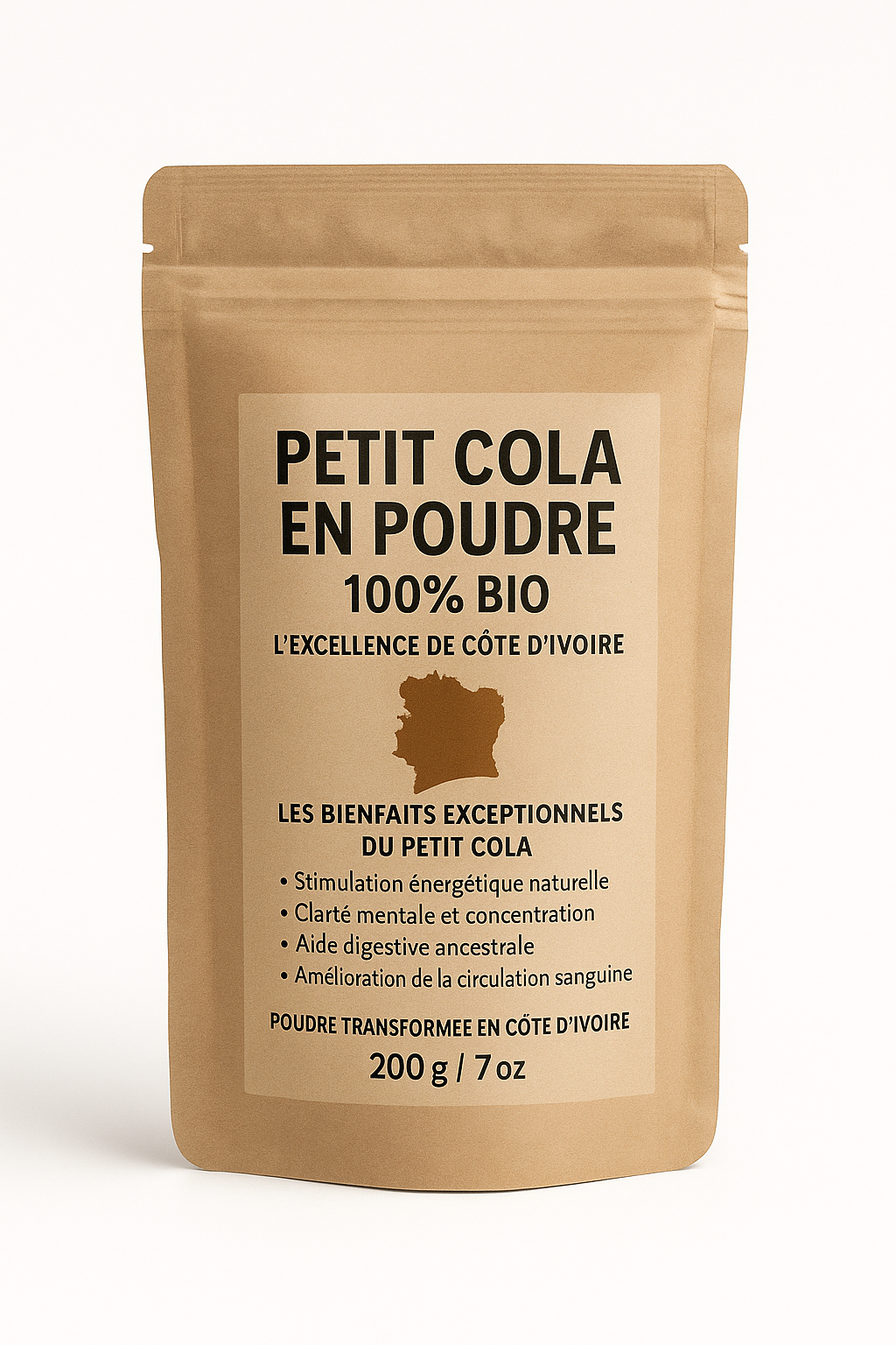 Petit Cola en Poudre 100% Bio – L’Excellence de Côte d’Ivoire dans un Sachet de 200g