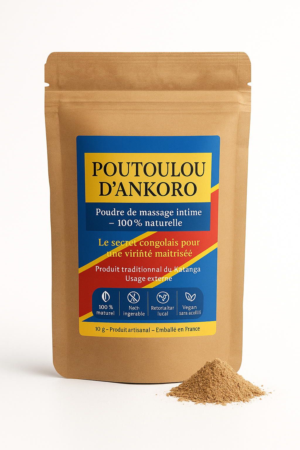Poutoulou d’Ankoro – Aphrodisiaque Naturel en Poudre de Massage | Retardateur Bio | Produit Végan | Origine Congo RDC