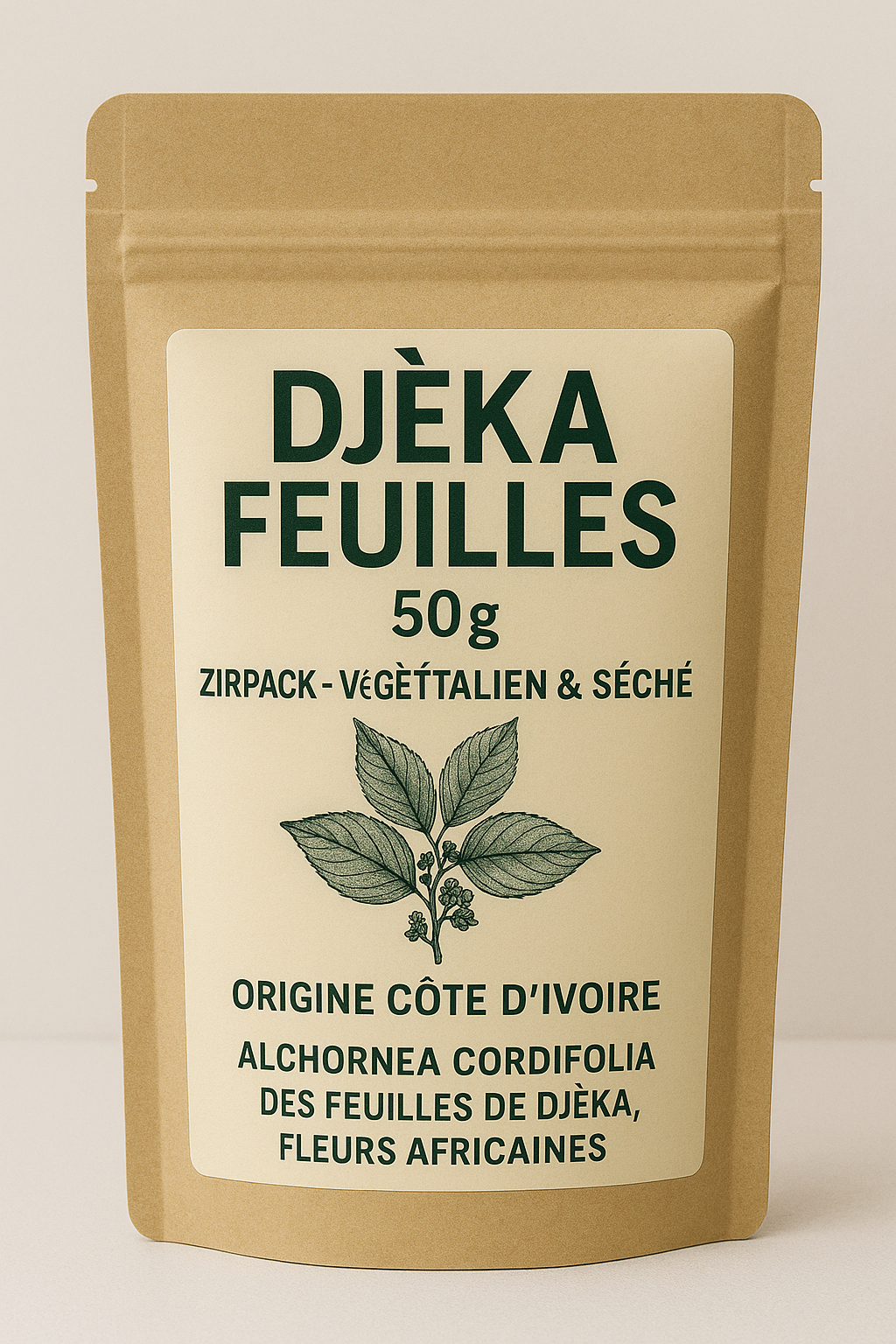 Feuilles de djekah 100% bio - 50 g - Qualité Premium - Origine Côte d'Ivoire - Paquet Zippé Fraîcheur