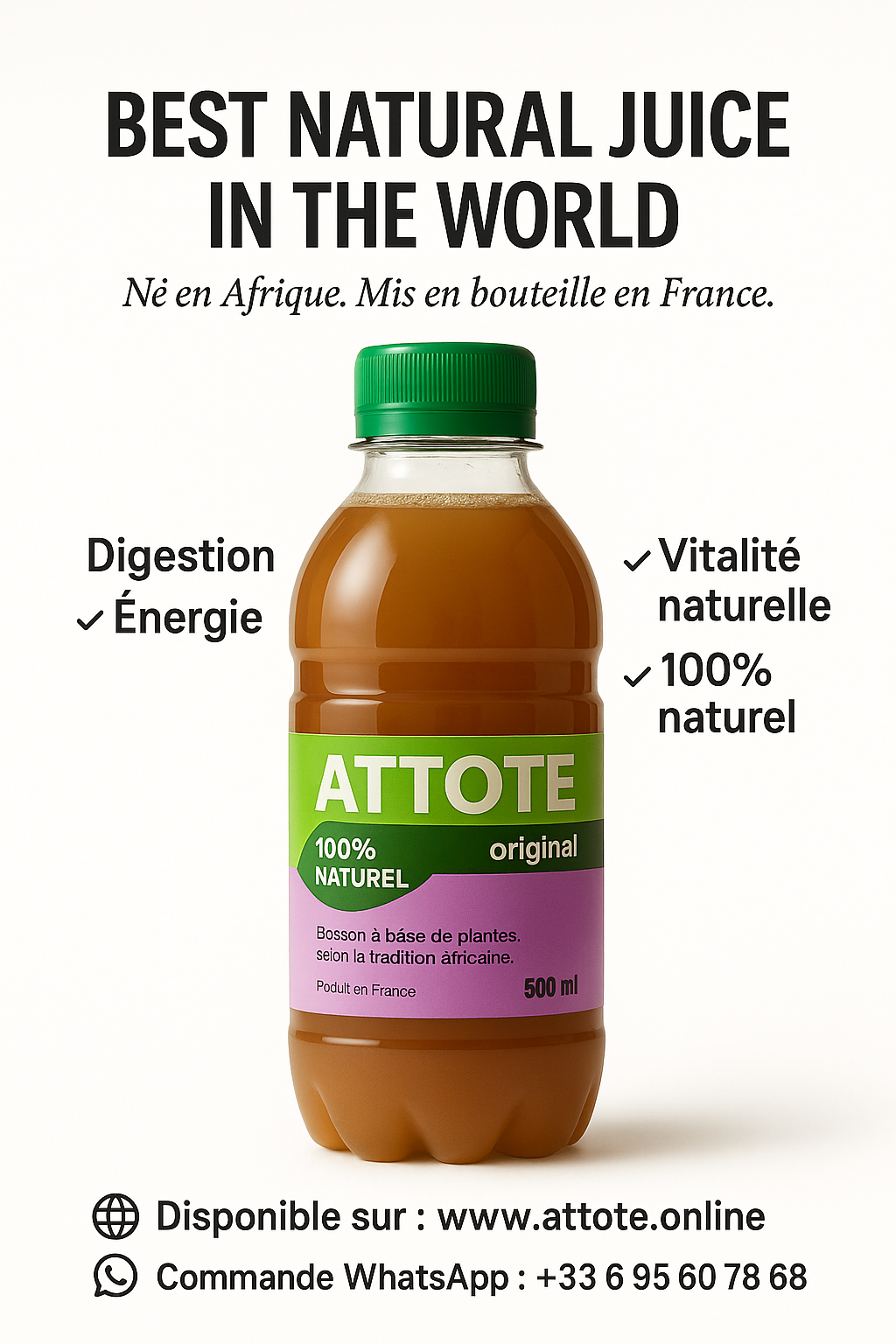 ATTOTE Original pack of 3 ( Lot de 3 bouteilles de 500 ml )
