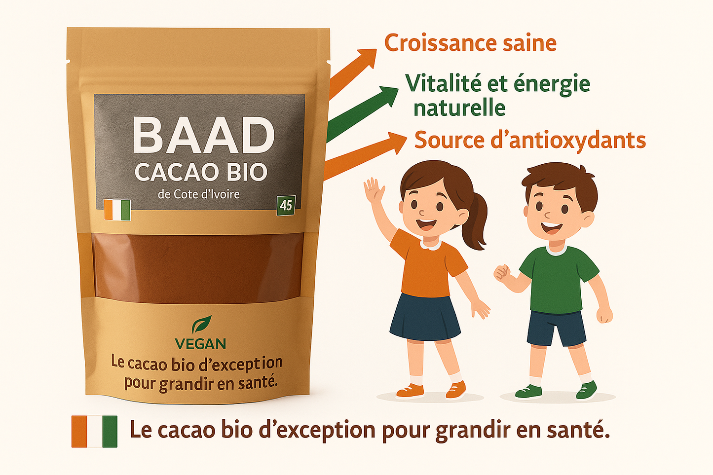 Cacao en Poudre Bio – 200g | Sans Sucre | Vegan | Sachet Zippé Fraîcheur Optimale