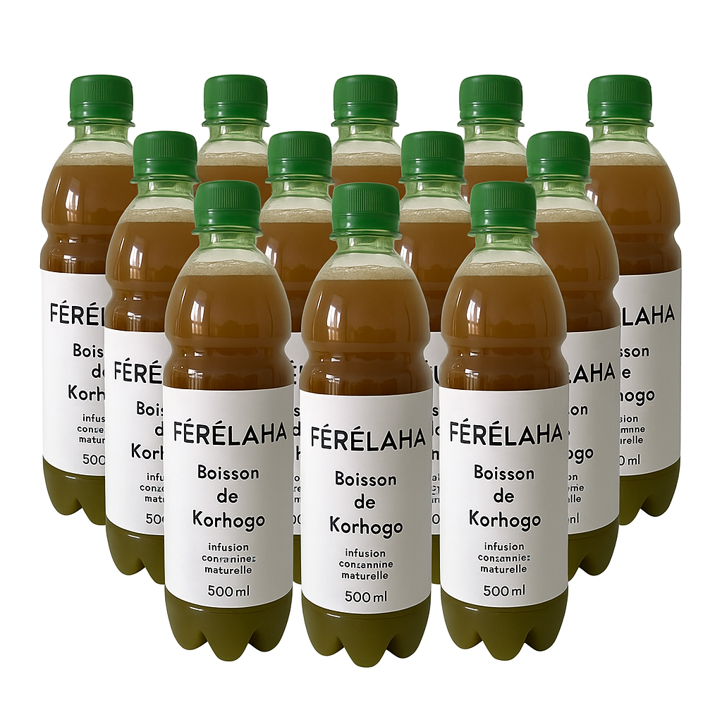 Boisson Fêrêlaha –  Lot de 10 x 500ml  Infusion Concentrée Naturelle de Korhogo | Gingembre, Moringa, Hibiscus