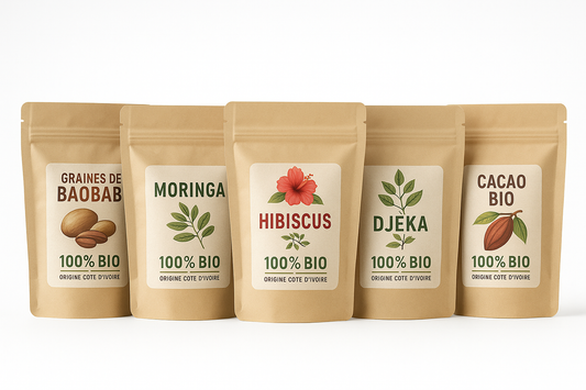Pack Super-Aliments BIO – Graines de Baobab, Moringa, Hibiscus, Djèka + Cacao Offert – 500g
