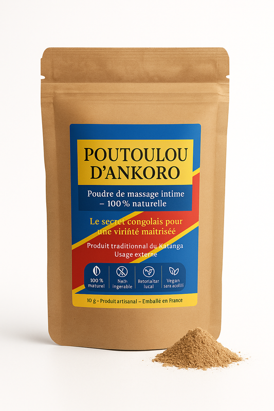 Poutoulou d’Ankoro – Aphrodisiaque Naturel en Poudre de Massage | Retardateur Bio | Produit Végan | Origine Congo RDC