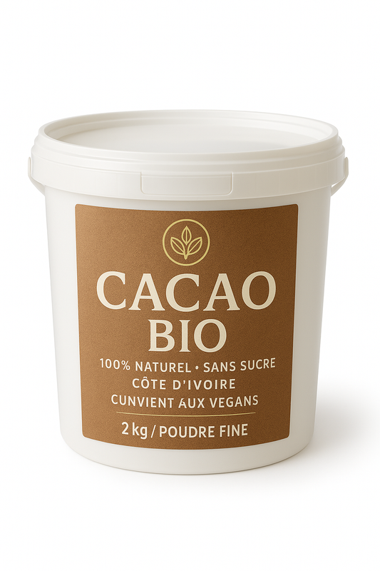 Cacao en poudre BIO 2 kg – Seau hermétique, pur et naturel, origine Côte d’Ivoire – Produit d’excellence pour pâtissiers, chocolatiers et particuliers  – Sans additifs ni conservateurs