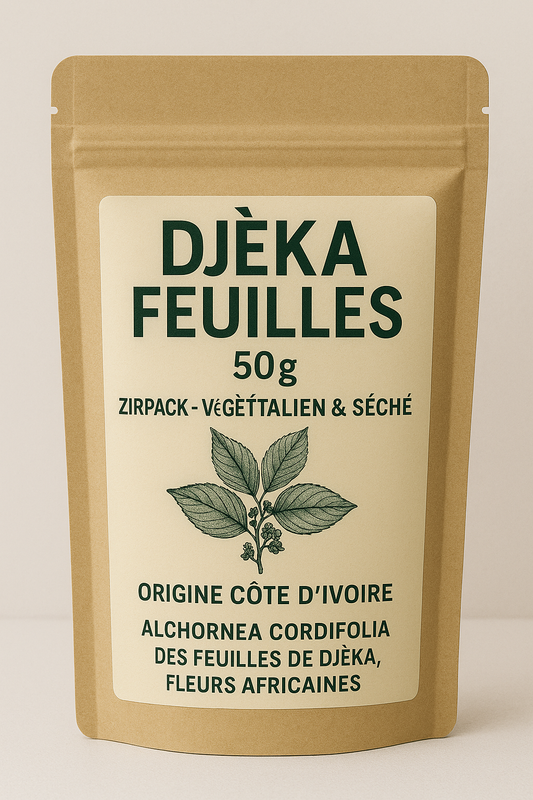 Feuilles de djekah 100% bio - 50 g - Qualité Premium - Origine Côte d'Ivoire - Paquet Zippé Fraîcheur