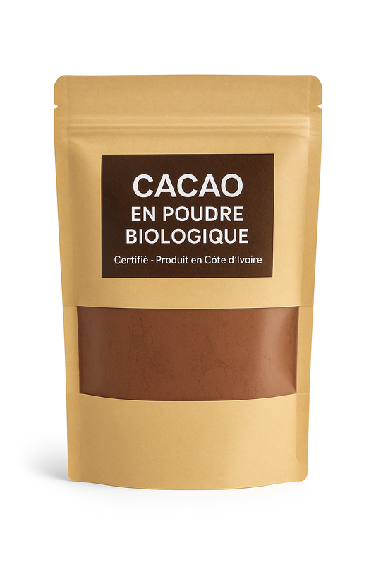 Cacao bio de Côte d'Ivoire en poudre sans sucre convient au vegan Un paquet zippé de 125g pour une Fraîcheur Optimale