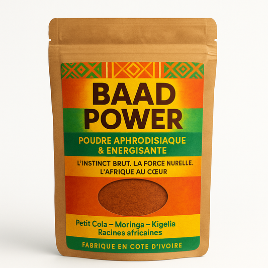 BAAD POWER – Poudre Aphrodisiaque Naturelle |  Énergie & Vitalité | Petit Cola, Gingembre, Moringa | 100g | Bio & Végan | Superaliment Africain