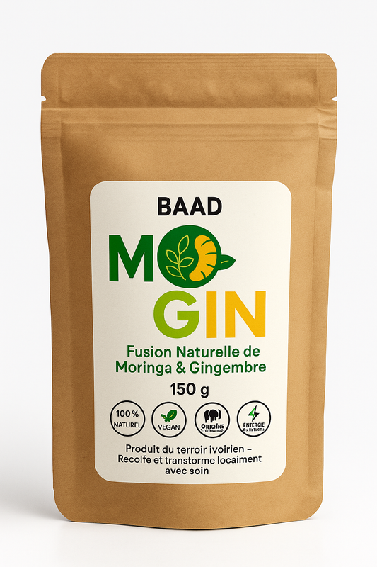 MO’GIN – Poudre Fusion Gingembre & Moringa | Énergie Naturelle Bio | 100g | Produit de Côte d’Ivoire