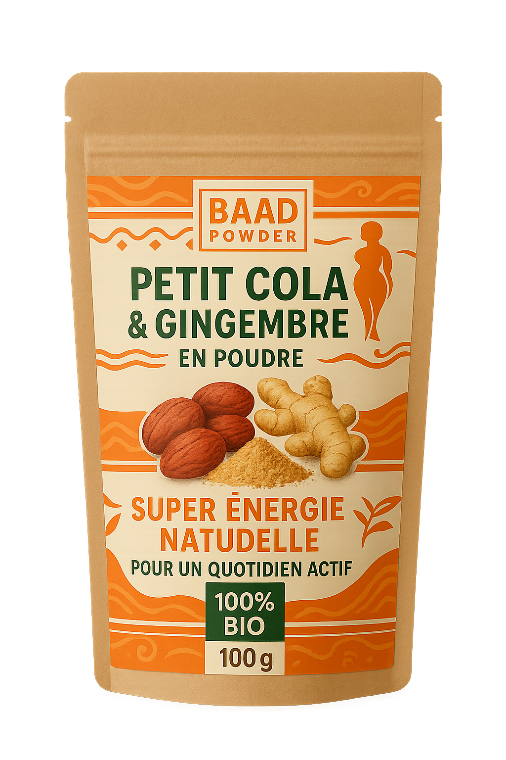 BAAD  Cola & Gingembre en poudre – Super Énergie Naturelle pour un Quotidien Actif et bio Disponible en 100g.
